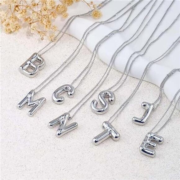 Silver Initial Pendant Necklace – Personalized Letter “O” Trendy Stuffed Bubble - Picture 4 of 5